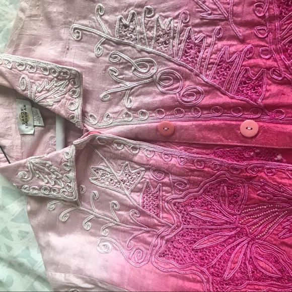 Sandy Starkman Silk Embroidered Beaded Jacket Pink L - Picture 10 of 13